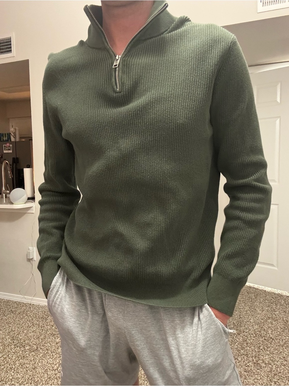Men's H&M Olive Quarter-Zip Knit Sweater